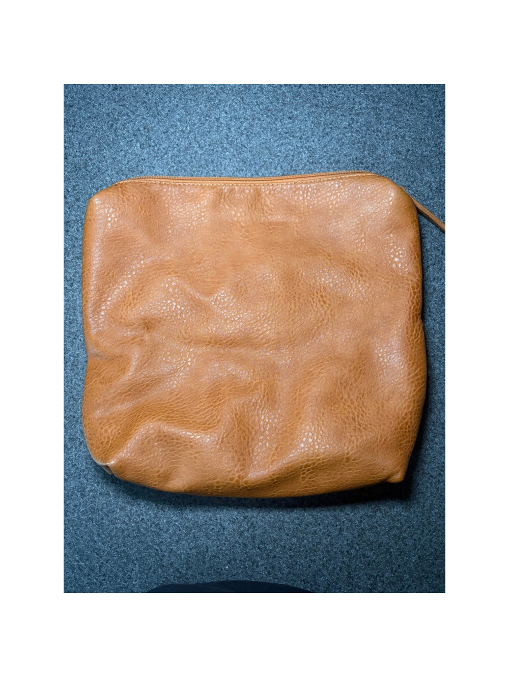 Street Level Tan Leather Foldover Clutch with Geometric Lined Interior